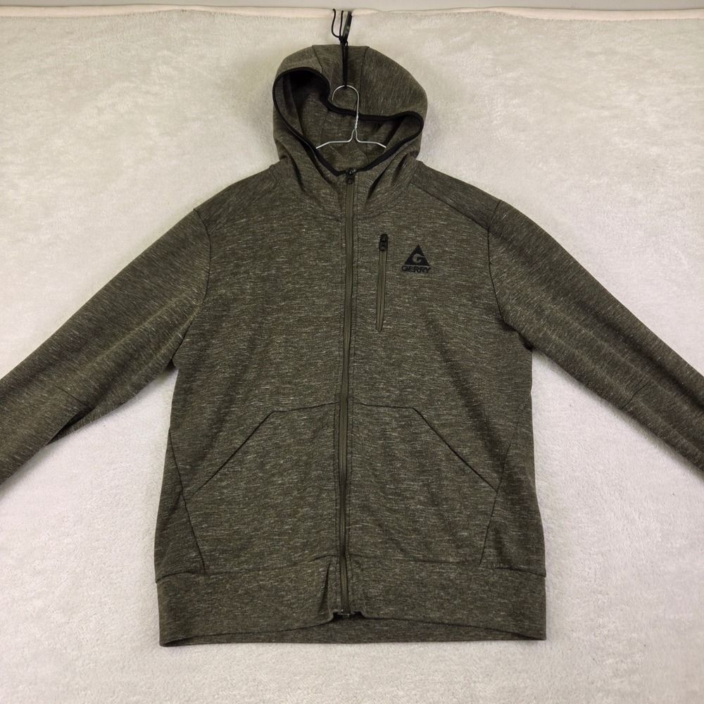 Gerry Mens Full Zip Hoodie Medium Olive Green Heathered Fleece Jacket 4825